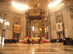 The crossing with the Papal Altar and Baldacchino, and the Tribune, inside St. Peter`s Basilica