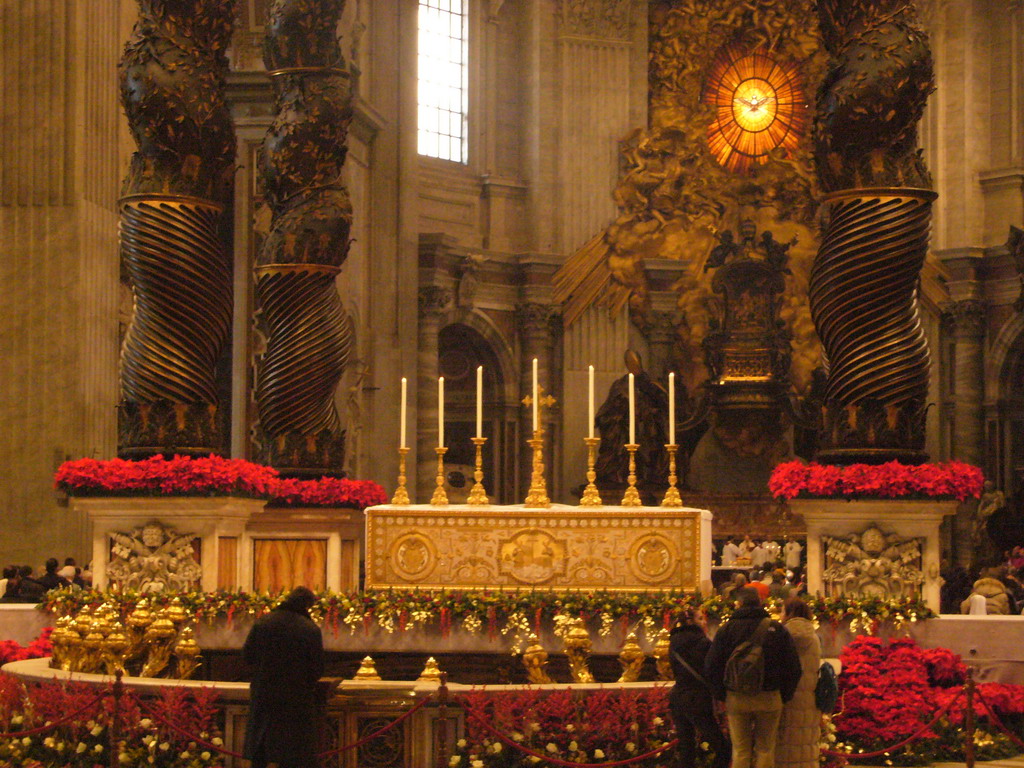The Papal Altar, Baldacchino and the Tribune, inside St. Peter`s Basilica