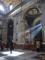 Miaomiao in the nave of St. Peter`s Basilica, with the statue of St. Peter of Alcantara and the Monument to Pope Benedict XV