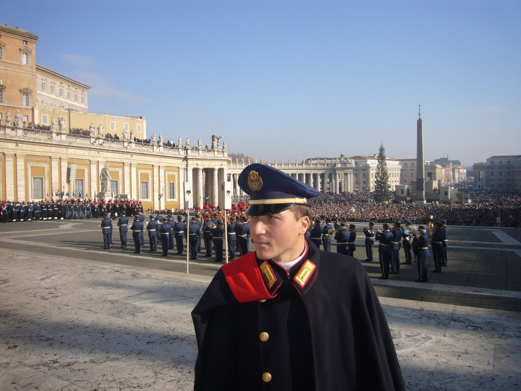 Guard and orchestra at Saint Peter`s Square, right before the Christmas celebrations