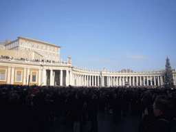 The north side of Saint Peter`s Square, with a christmas tree, right before the Christmas celebrations