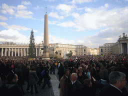 Saint Peter`s Square, with the Vatican Obelisk, a christmas tree and the Nativity of Jesus, right after the Christmas celebrations