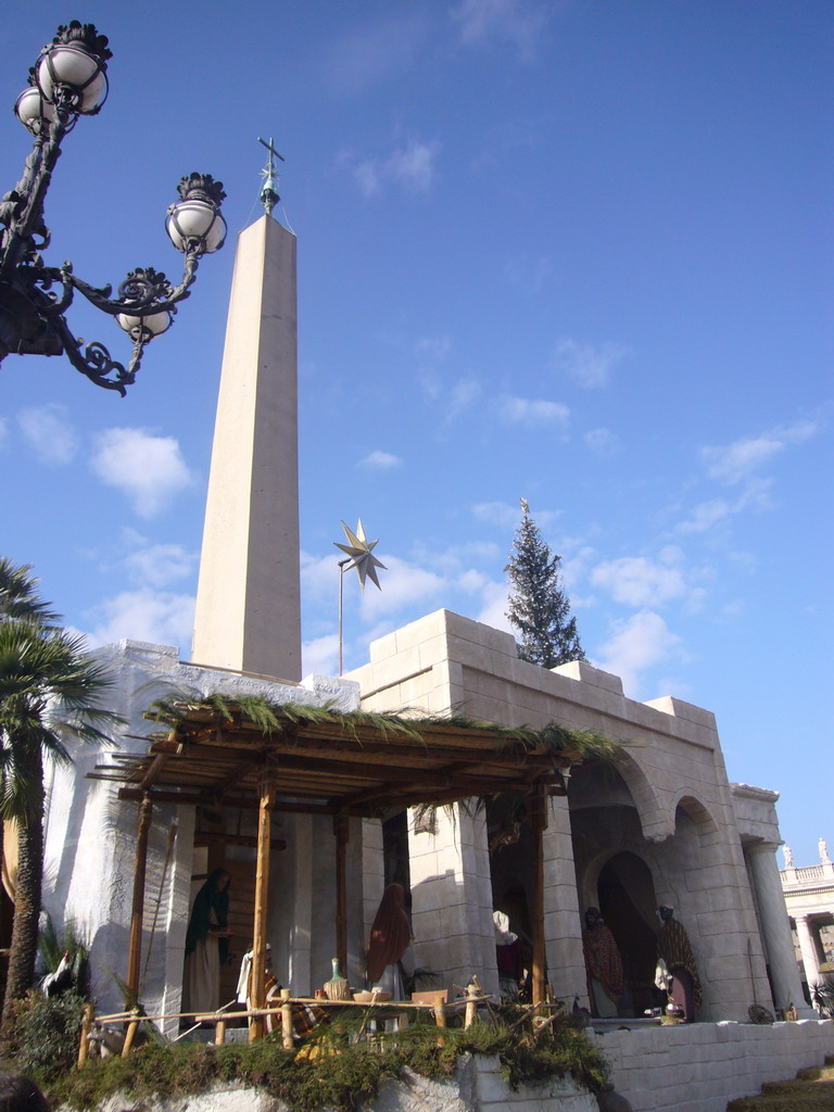 The Vatican Obelisk, a christmas tree and the Nativity of Jesus, at Saint Peter`s Square, right after the Christmas celebrations