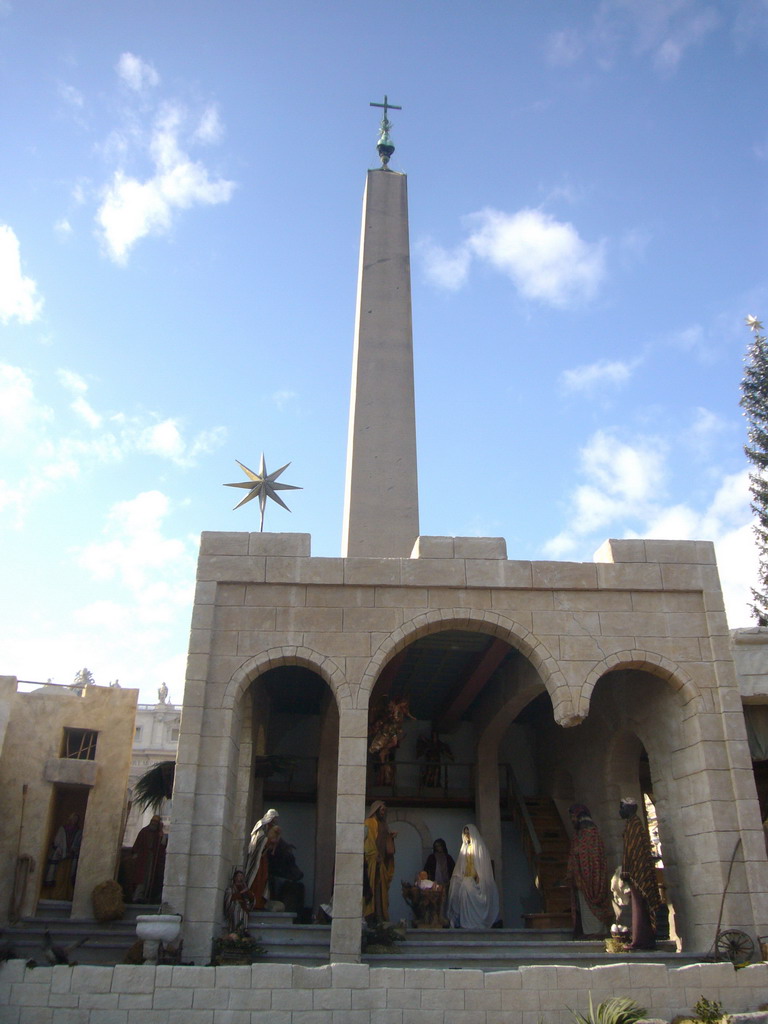 The Vatican Obelisk and the Nativity of Jesus, at Saint Peter`s Square, right after the Christmas celebrations