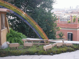 Rainbow and wooden sheep of the Nativity of Jesus along the Viale Vaticano street