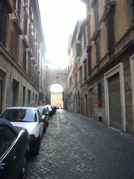 The Vicolo d`Orfeo street, with the Passetto di Borgo