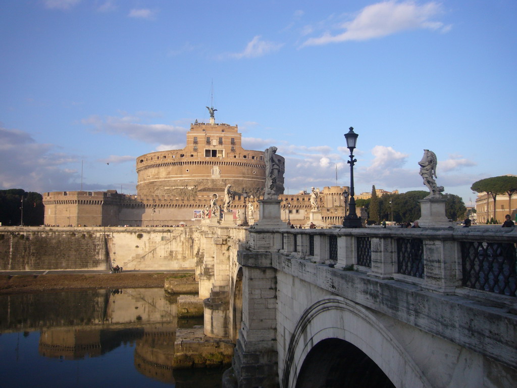 The Ponte Sant`Angelo bridge (with ten statues), the Tiber river and the Castel Sant`Angelo