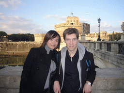 Tim and Miaomiao at the Ponte Sant`Angelo bridge, the Tiber river and the Castel Sant`Angelo