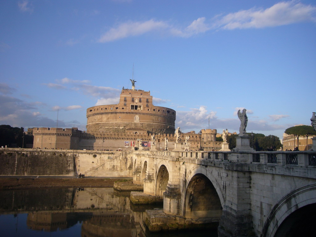 The Ponte Sant`Angelo bridge (with ten statues), the Tiber river and the Castel Sant`Angelo