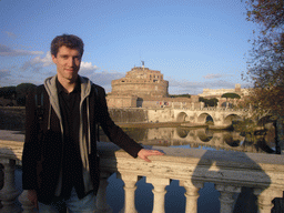 Tim and the Ponte Sant`Angelo bridge, the Tiber river and the Castel Sant`Angelo