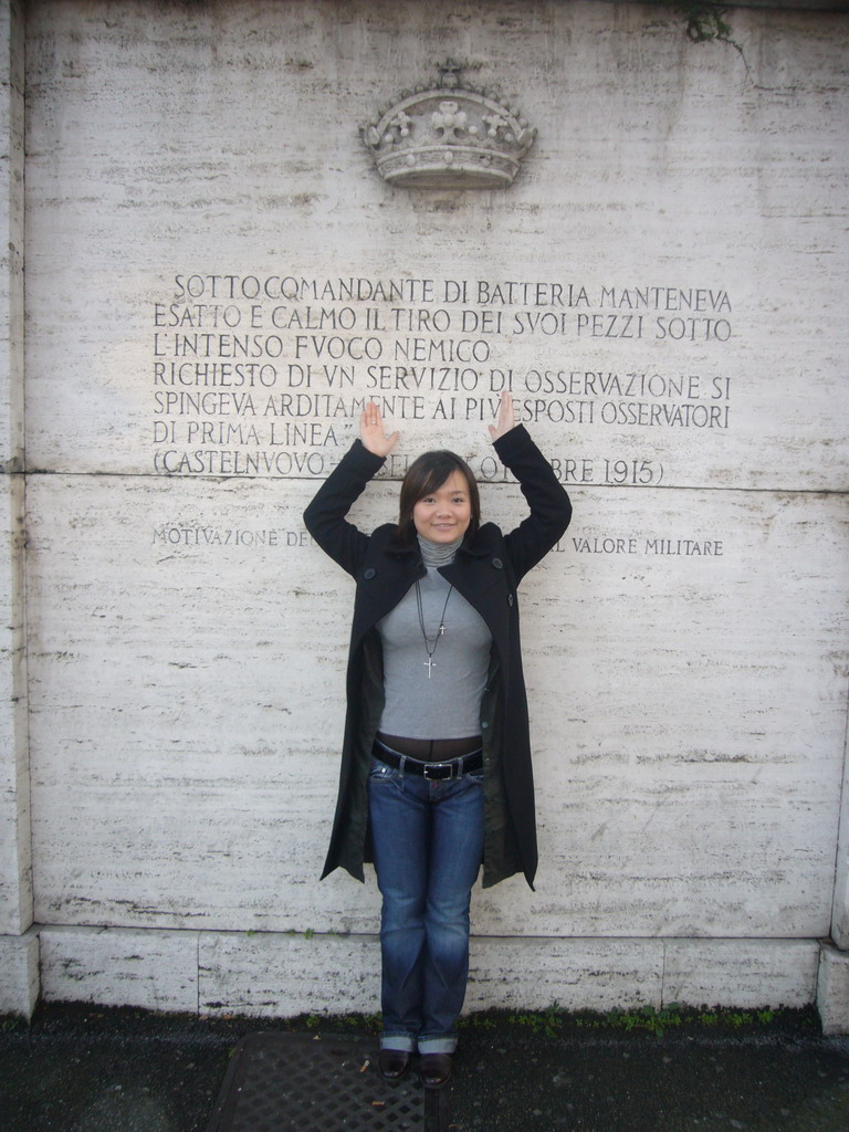 Miaomiao at a World War I inscription