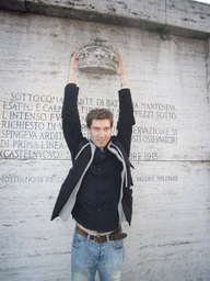 Tim at a World War I inscription