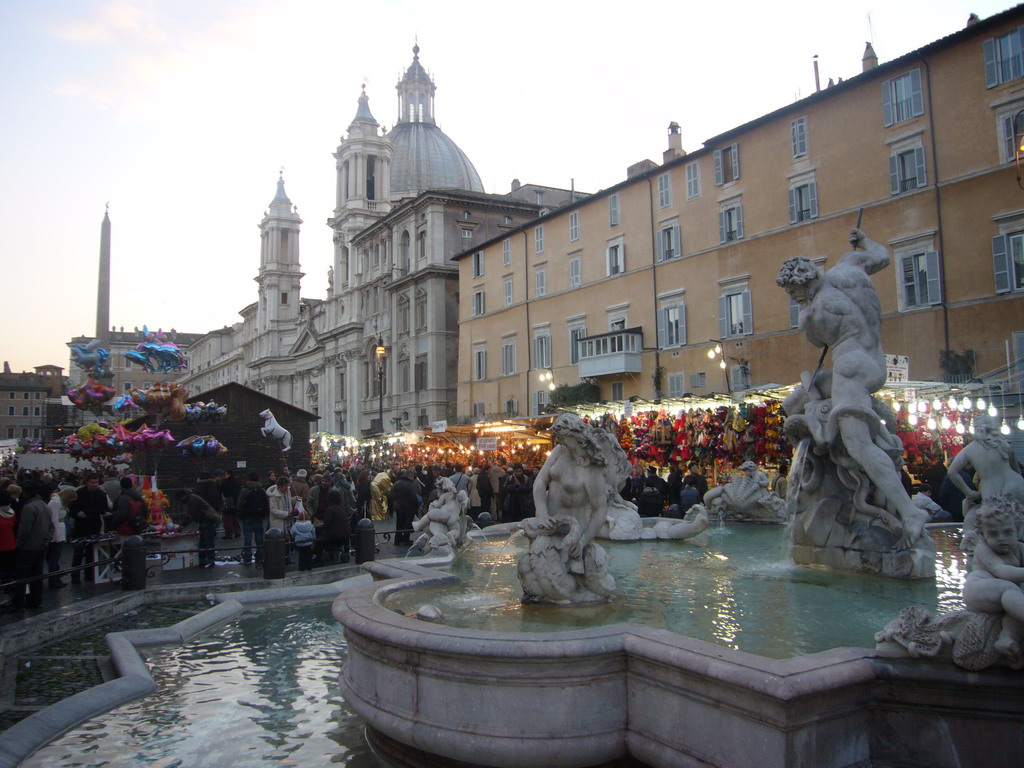 The Palazzo Pamphilj, the Egyptian Obelisk and the christmas market, at the Piazza Navona