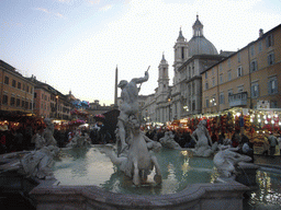 The Fountain of Neptune, the Palazzo Pamphilj, the Egyptian Obelisk and the christmas market, at the Piazza Navona