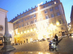 The Piazza della Minerva with the obelisk `Il pulcin della Minerva` by Bernini, the Basilica of Saint Mary Above Minerva church and the Grand Hotel de la Minerve, by night