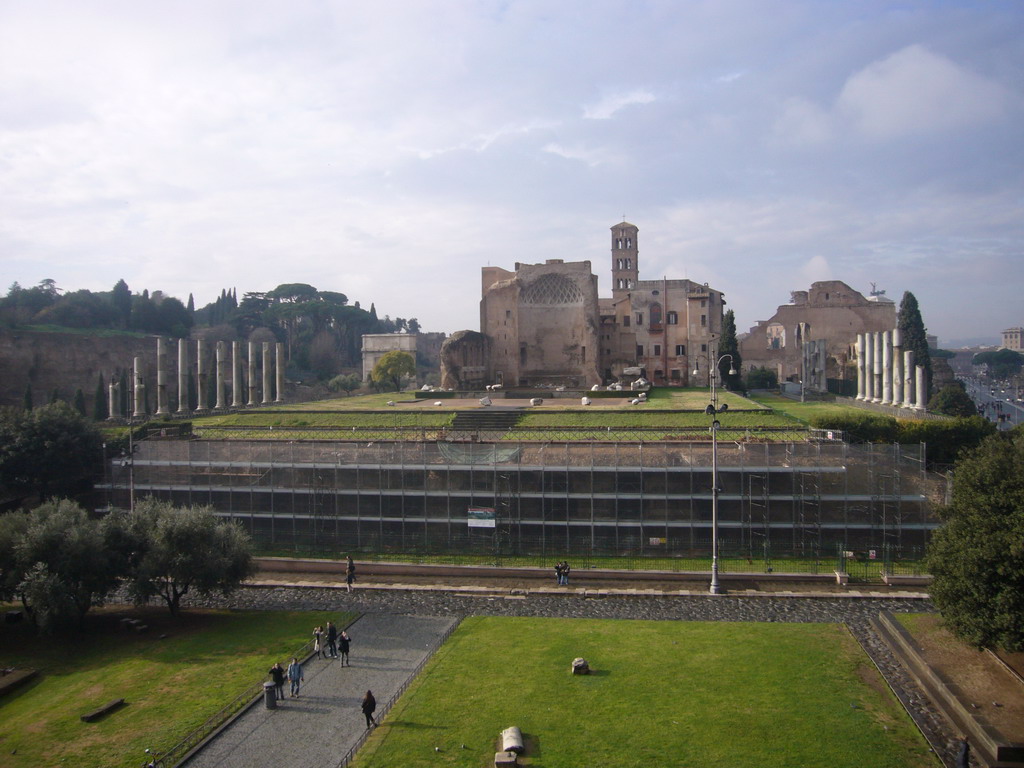 The Temple of Venus and Roma, the Via Sacra and the Arch of Titus at the Forum Romanum, viewed from level 1 of the Colosseum