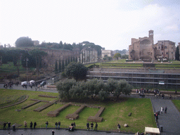 The Palatine Hill, the Temple of Venus and Roma, the Via Sacra and the Arch of Titus at the Forum Romanum, viewed from level 1 of the Colosseum