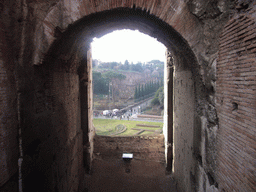 Passage on level 1 of the Colosseum, with view on the Via Sacra and the Palatine Hill