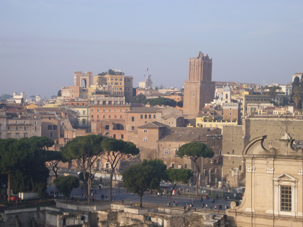 The Torre delle Milizie tower and Trajan`s Market, from the Palatine Hill