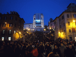 The Piazza di Spagna square, the Spanish Steps, the Sallustiano Obelisk and the Trinità dei Monti church, by night