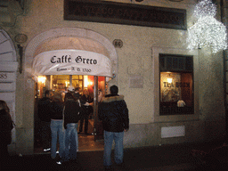 The front of the Antico Caffè Greco tea room, by night