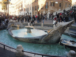 The Fontana della Barcaccia fountain at the Piazza di Spagna square