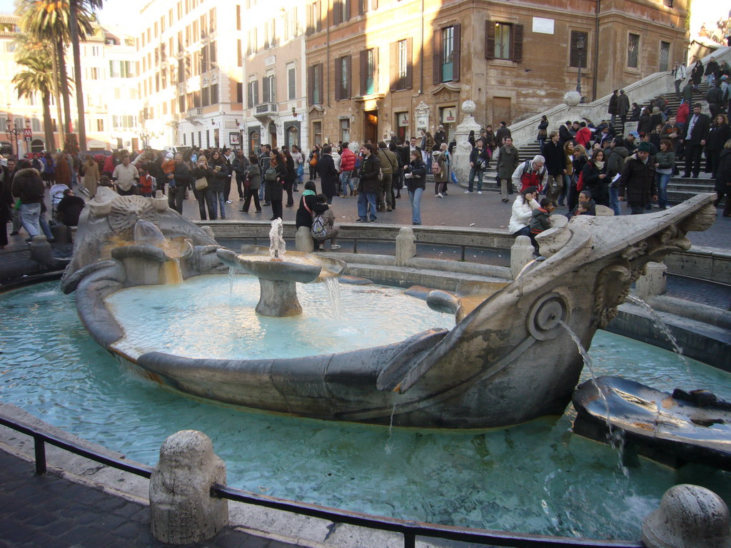 The Fontana della Barcaccia fountain at the Piazza di Spagna square