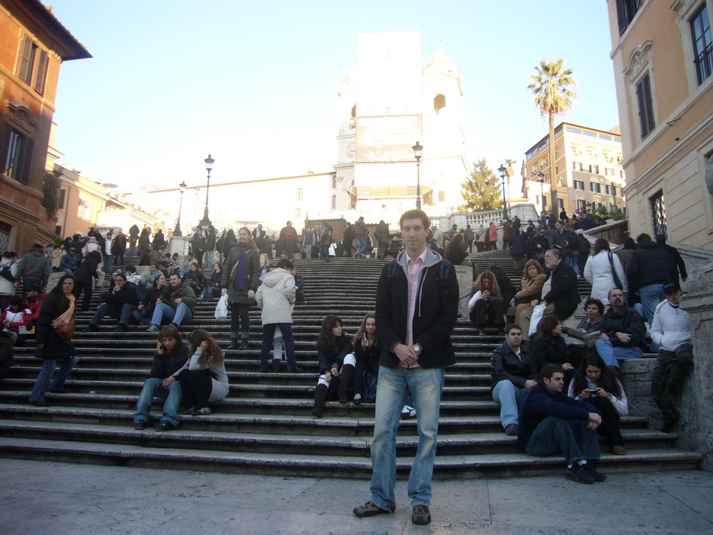 Tim at the Spanish Steps, the Sallustiano Obelisk and the Trinità dei Monti church