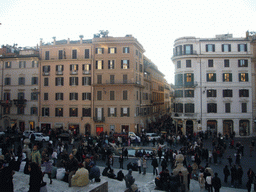 The Piazza di Spagna square, with the Fontana della Barcaccia fountain, and the Via Condotti street, from the Spanish Steps