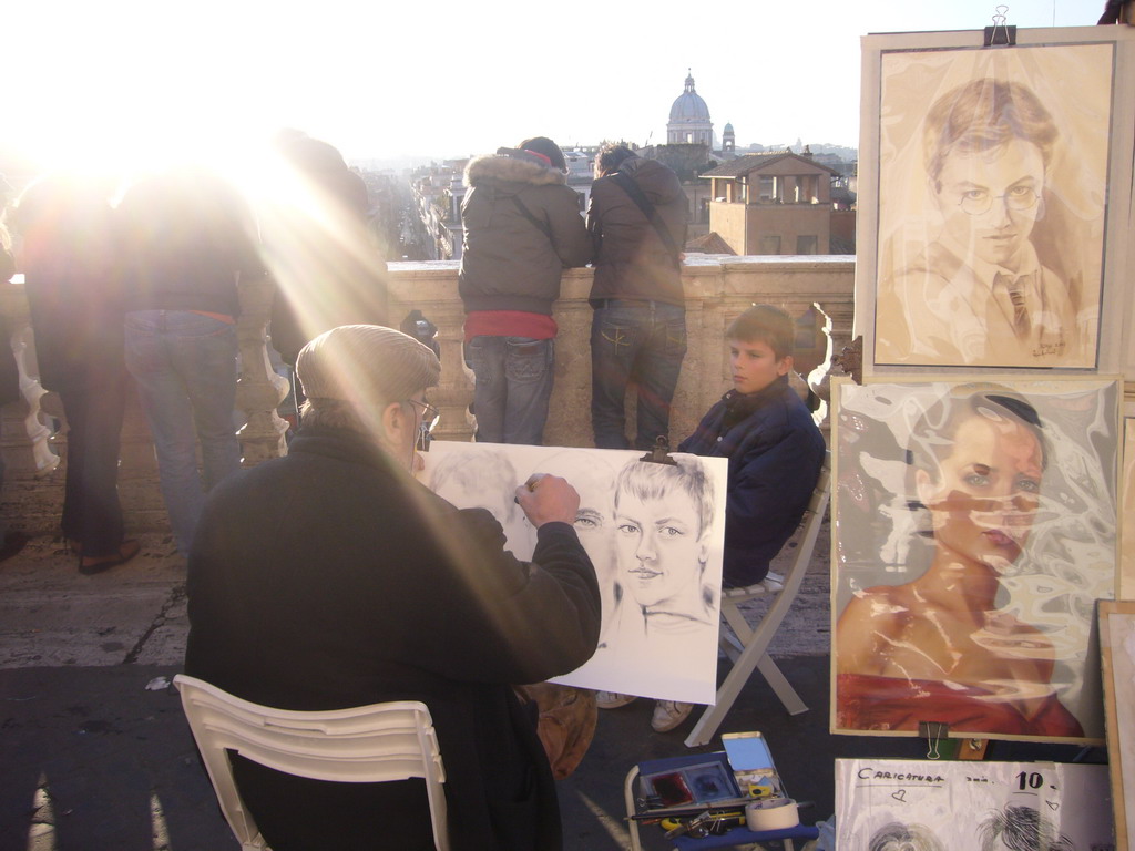 Street artists at the Piazza della Trinità dei Monti square
