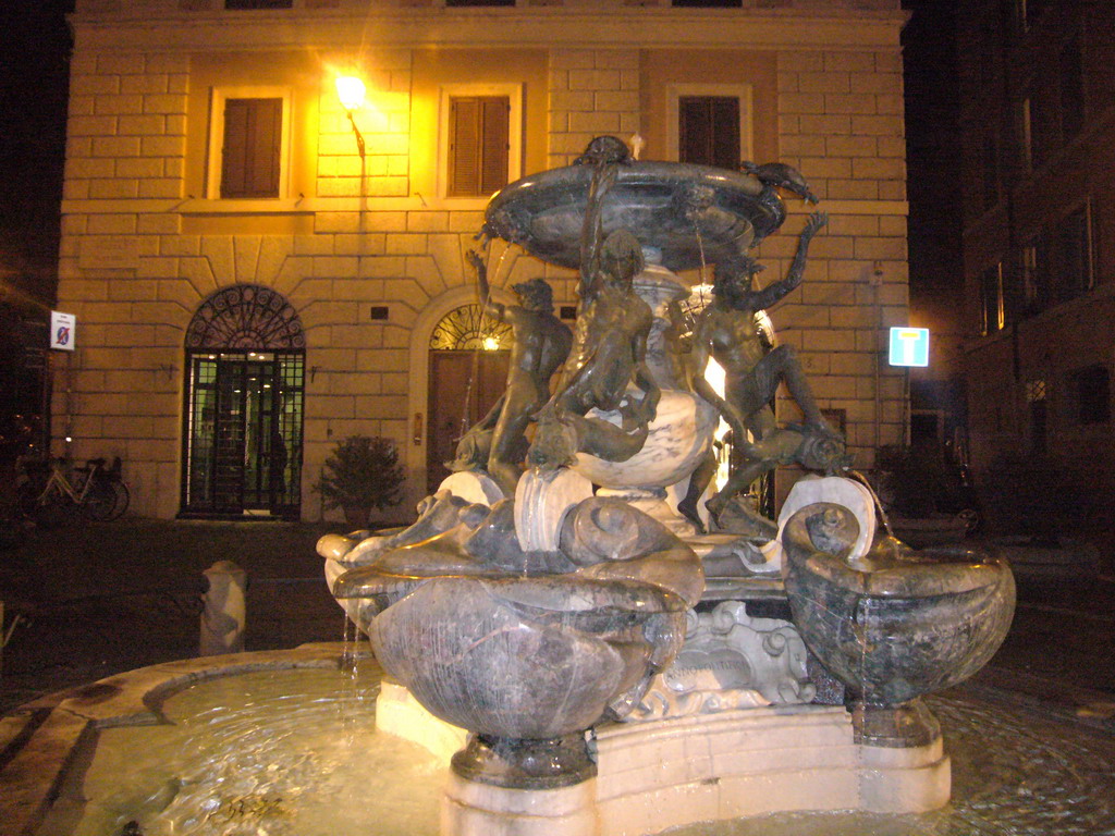 The Tortoise Fountain at the Piazza Mattei square, by night