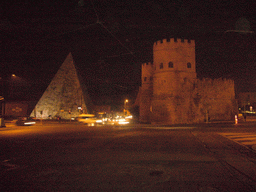 The Pyramid of Cestius and the Porta San Paolo, by night
