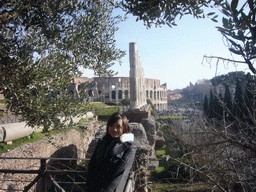 Miaomiao at the Colosseum and pillars beside the Temple of Venus and Roma, at the Forum Romanum