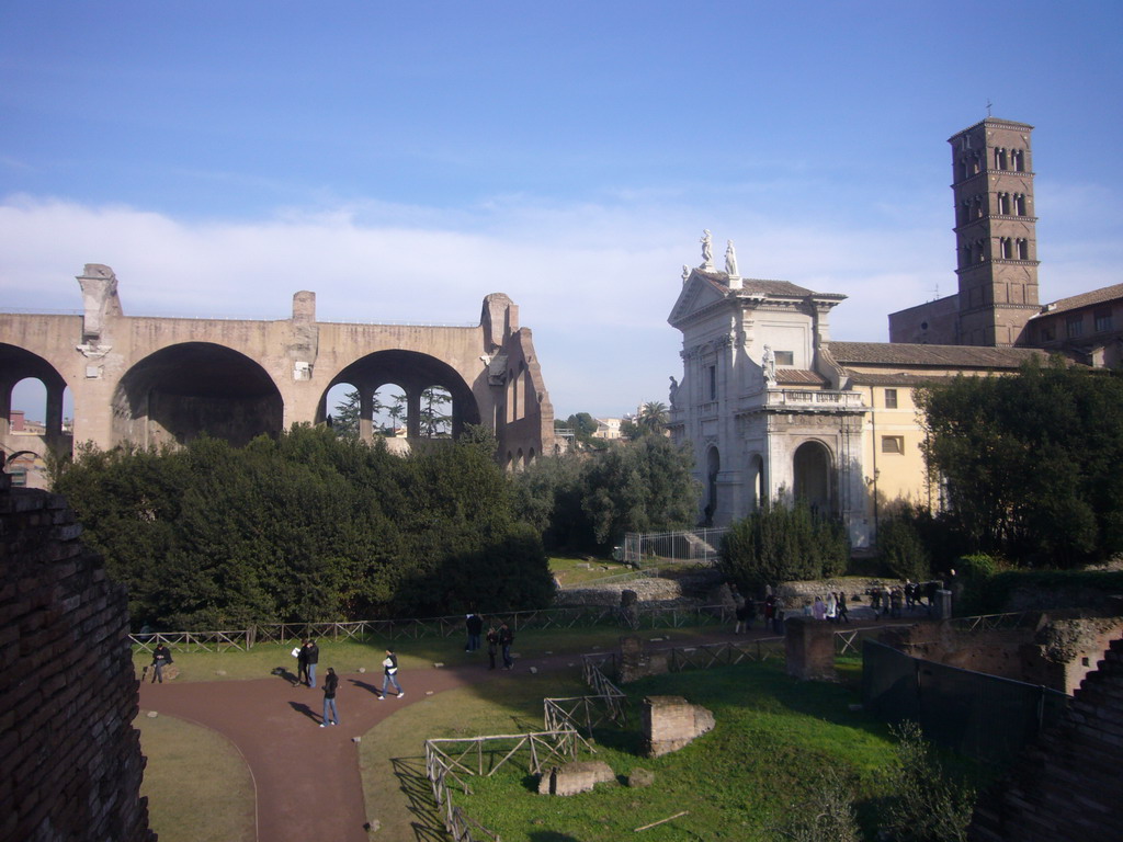 The Basilica of Maxentius and Constantine and the Santa Francesca Romana church, at the Forum Romanum