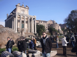 Tim at the Forum Romanum, with the Temple of Antoninus and Faustina and the Temple of Romulus