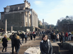 Miaomiao at the Forum Romanum, with the Temple of Antoninus and Faustina, the Temple of Romulus and the Santa Francesca Romana church