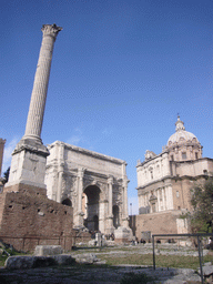 The Column of Phocas, the Arch of Septimius Severus and the Santi Luca e Martina church, at the Forum Romanum