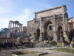 The Arch of Septimius Severus, the Temple of Saturn and the Temple of Vespasian and Titus, at the Forum Romanum