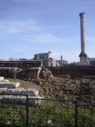 The Column of Phocas, the Temple of Antoninus and Faustina, the Temple of Romulus and the Santa Francesca Romana church, at the Forum Romanum