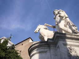 Statue of Castor at the Cordonata stairs to the Piazza del Campidoglio square at the Capitoline Hill