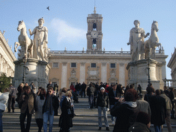 The Cordonata stairs to the Piazza del Campidoglio square at the Capitoline Hill, with the statues of Castor and Pollux and the Senatorial Palace
