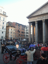Horse tram at the Piazza della Rotonda square, and the Pantheon