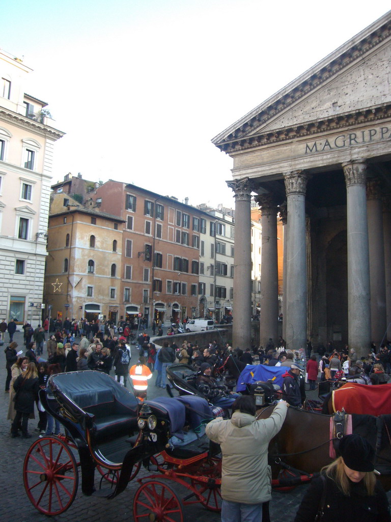 Horse tram at the Piazza della Rotonda square, and the Pantheon