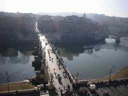 View from the Castel Sant`Angelo on the Ponte Sant`Angelo bridge and the Tiber river