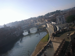 View from the Castel Sant`Angelo on the Ponte Vittorio Emanuele II bridge and the Tiber river