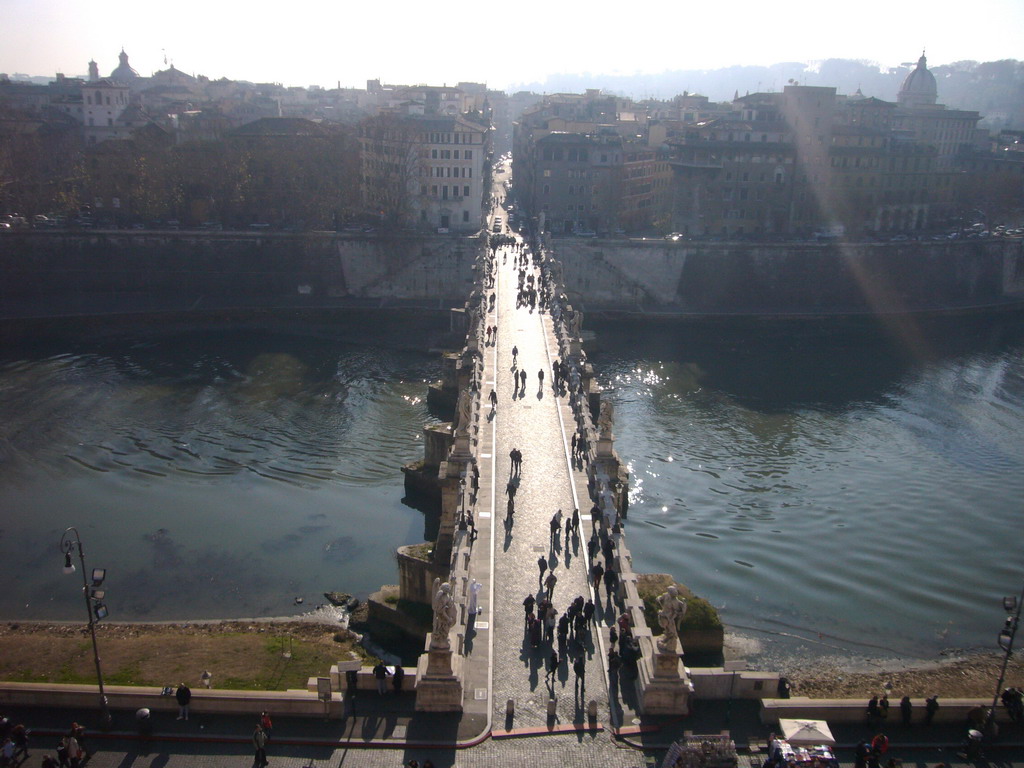 View from the Castel Sant`Angelo on the Ponte Sant`Angelo bridge and the Tiber river