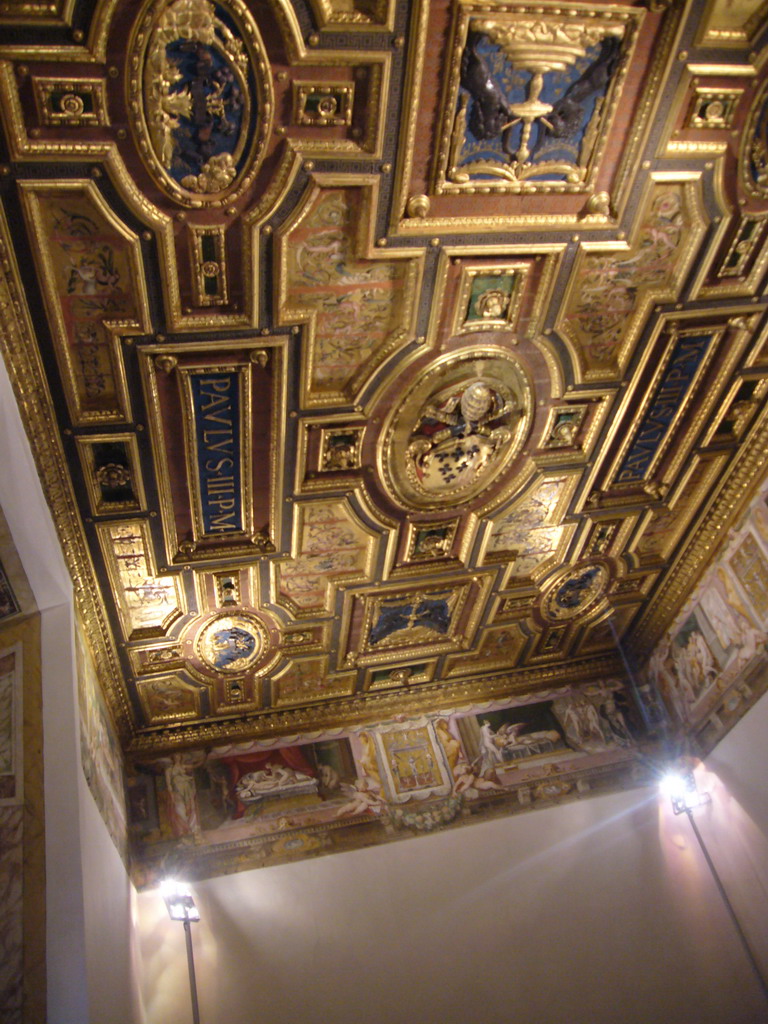 Golden decoration for Pope Paul III on a ceiling in the Castel Sant`Angelo