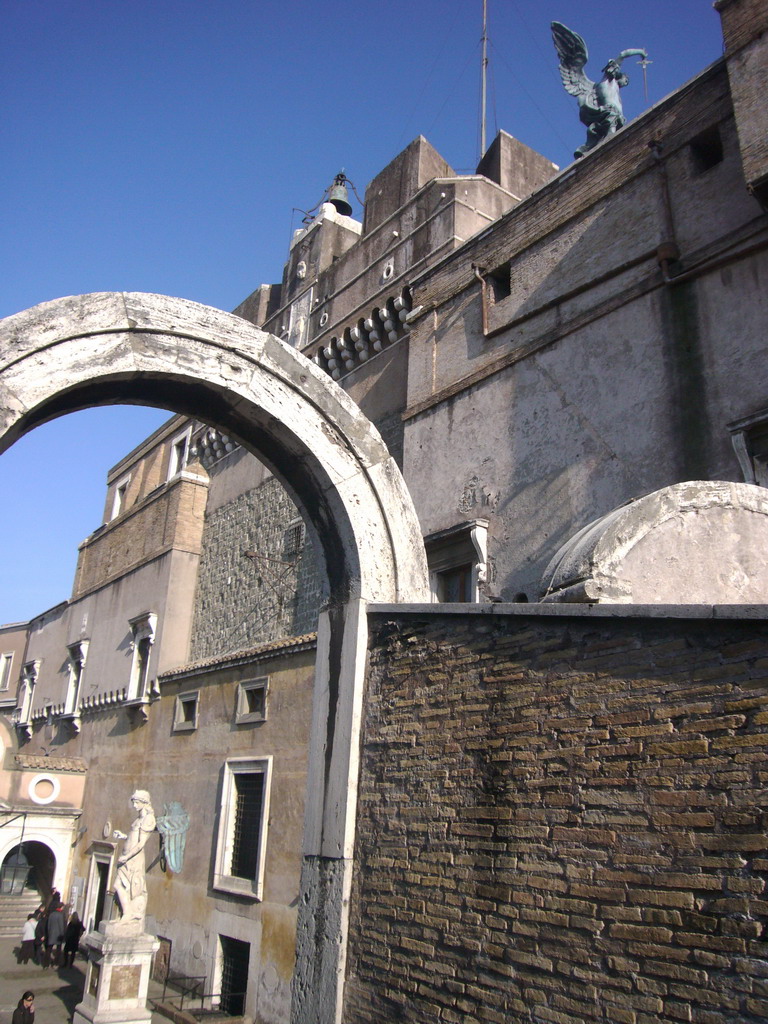 The marble statue and the bronze statue of Saint Michael, at the Castel Sant`Angelo