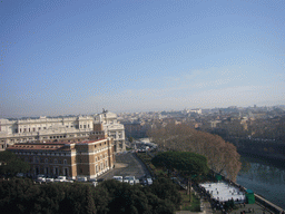 View from the Castel Sant`Angelo on the Casa Madre dei Mutilati, the Supreme Court of Cassation, an ice track and the Tiber river