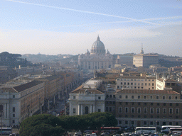 View from the Castel Sant`Angelo on the Via della Conciliazione street and St. Peter`s Basilica